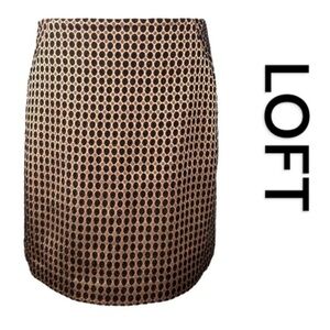 LOFT A-Line Copper & Black Print Skirt, Pockets, Lined, Rear Hidden Zip, Size 8.